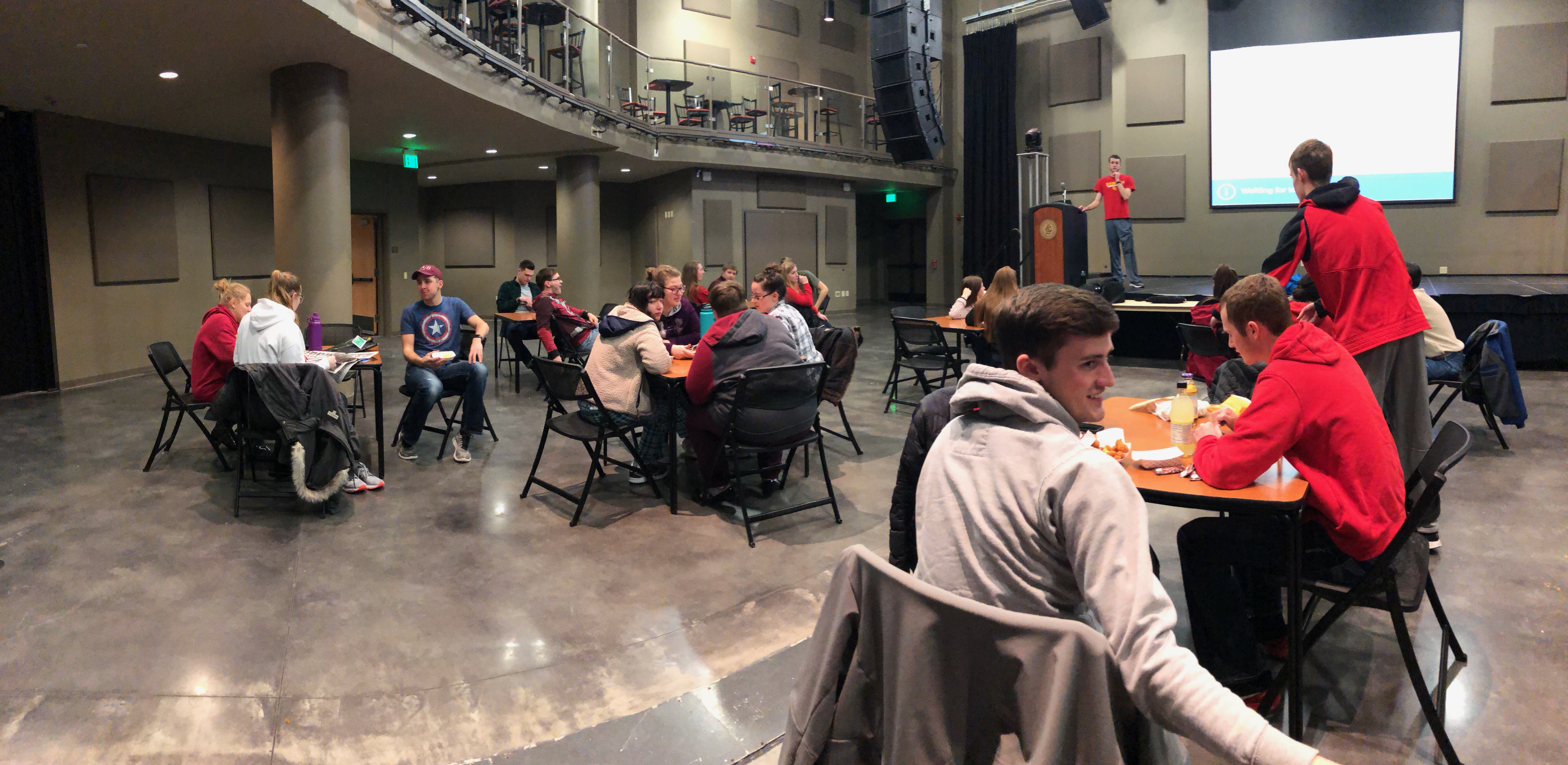 Pictured: Teams prepare as the Iowa History Center Trivia event begins on February 19, 2019