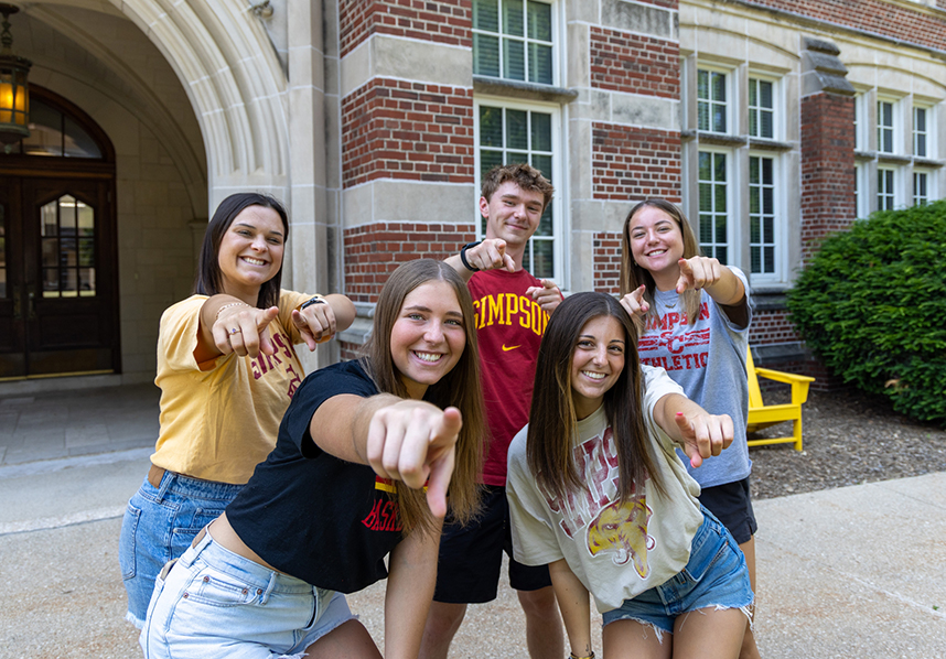 Students on Campus Pointing