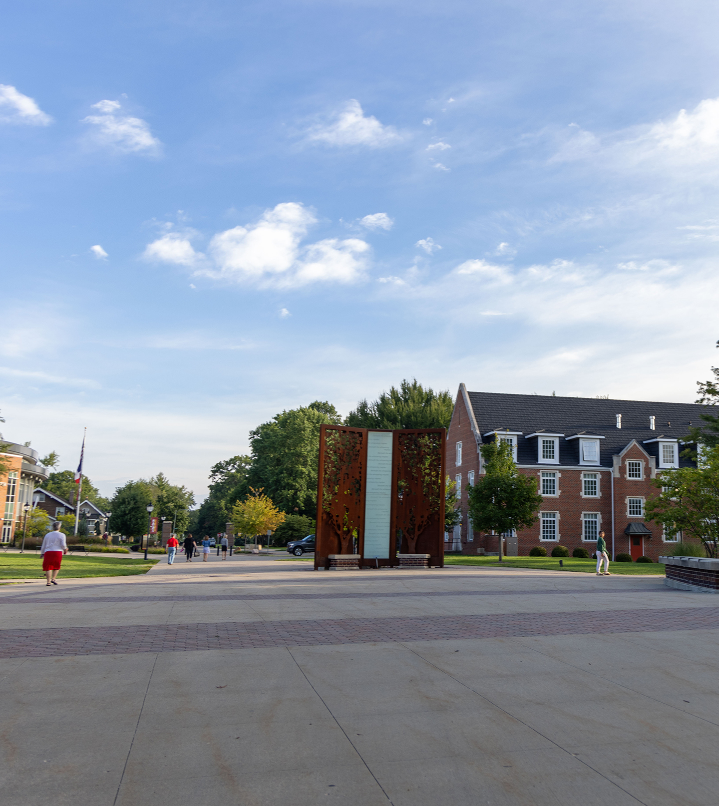 Wide shot of campus in the summer