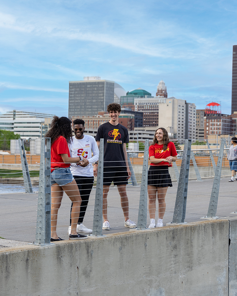 Students in Des Moines at the riverwalk