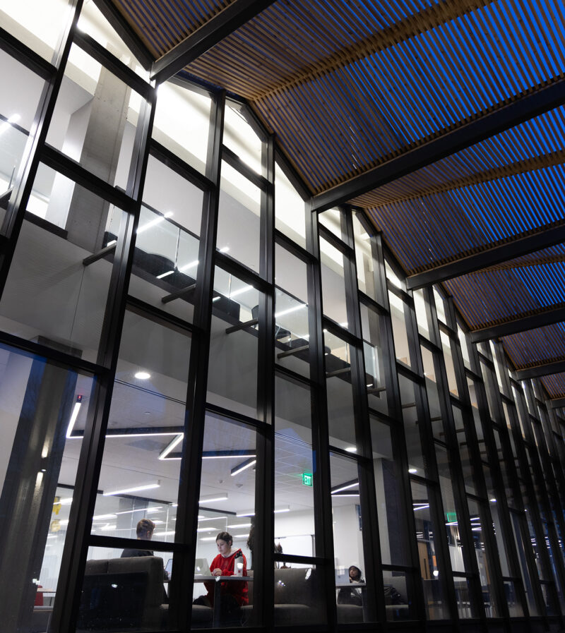 Dunn Library windows at night