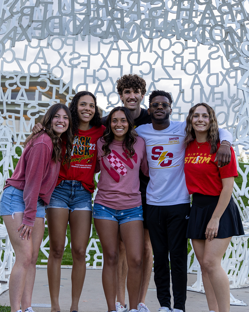 Group of students at the Des Moines sculpture park