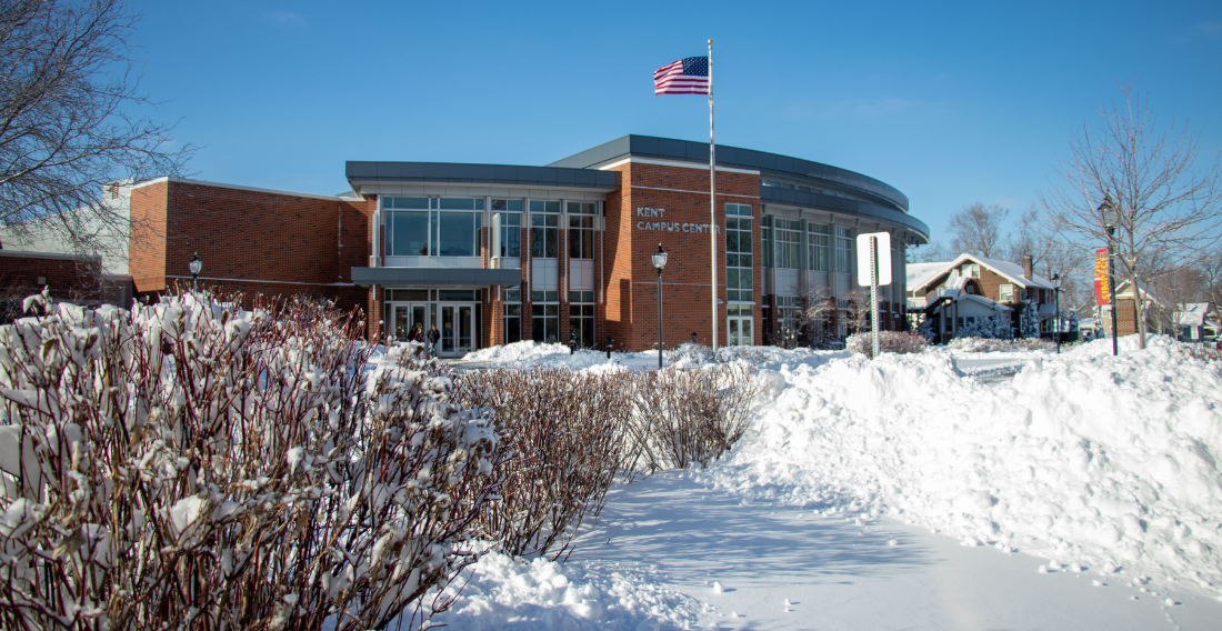 Kent Campus Center at Simpson College after a large snowfall.