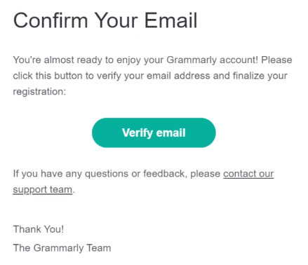 Grammarly Email Verification Screen