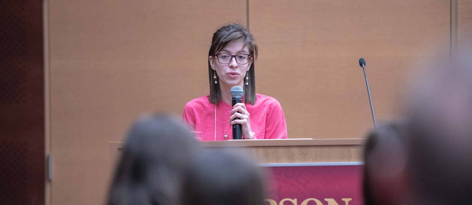 Lydia Magalhaes gives a presentation at the 2019 Midwest Undergraduate Mathematics Symposium held at Simpson on Saturday, April 13.