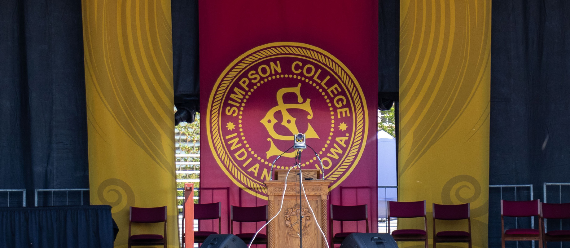 Stage for the Simpson College 2021 spring commencement ceremony