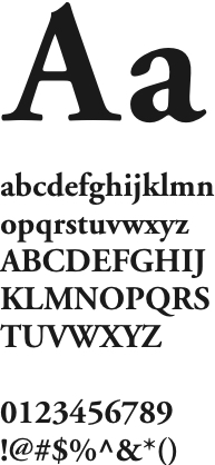 Display of example letterforms available in Garamond