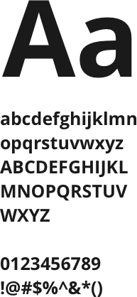 Display of example letterforms available in Open Sans